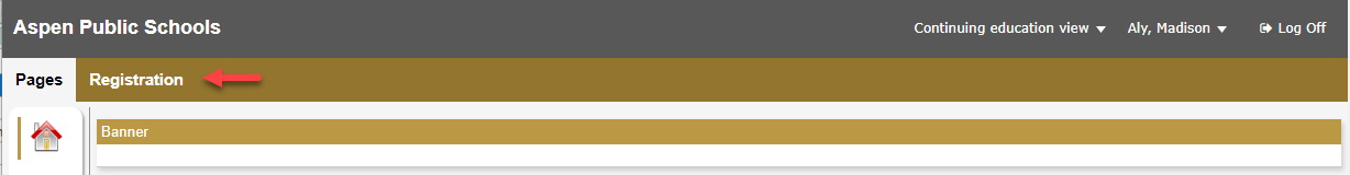 Continuing Ed portal with Registration tab highlighted