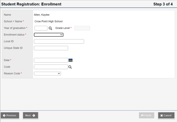 Step 3 Student Registration wizard